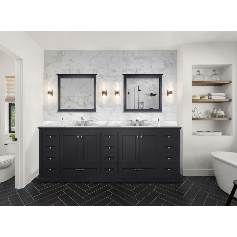 84 po X P 22 po Meuble-lavabo double D 4 portes avec plateau en marbre de Carrare, Espresso