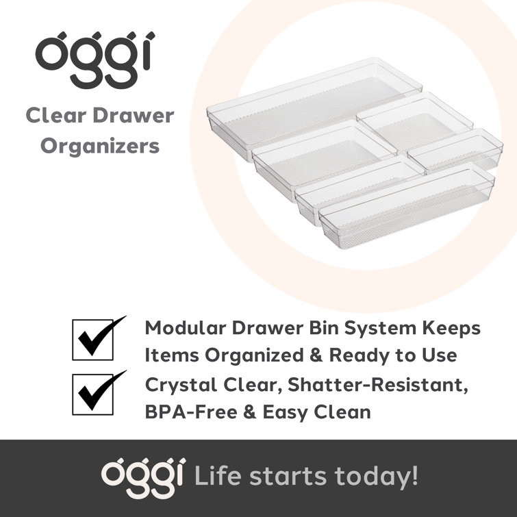 Oggi Clear Drawer Organizer - 6.25 X 15.75 - Ideal for Organizing Kitchen  Drawers, Office, Desk, Silverware, Kitchen Utensils, Cosmetics and