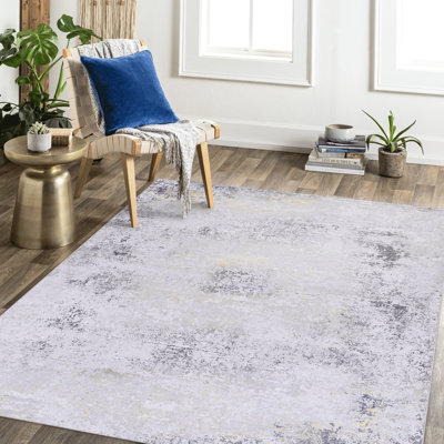 Tapis 9 x 12 pour la salle à manger - lavable, à poils courts, antidérapant, gris captivant, non pliable