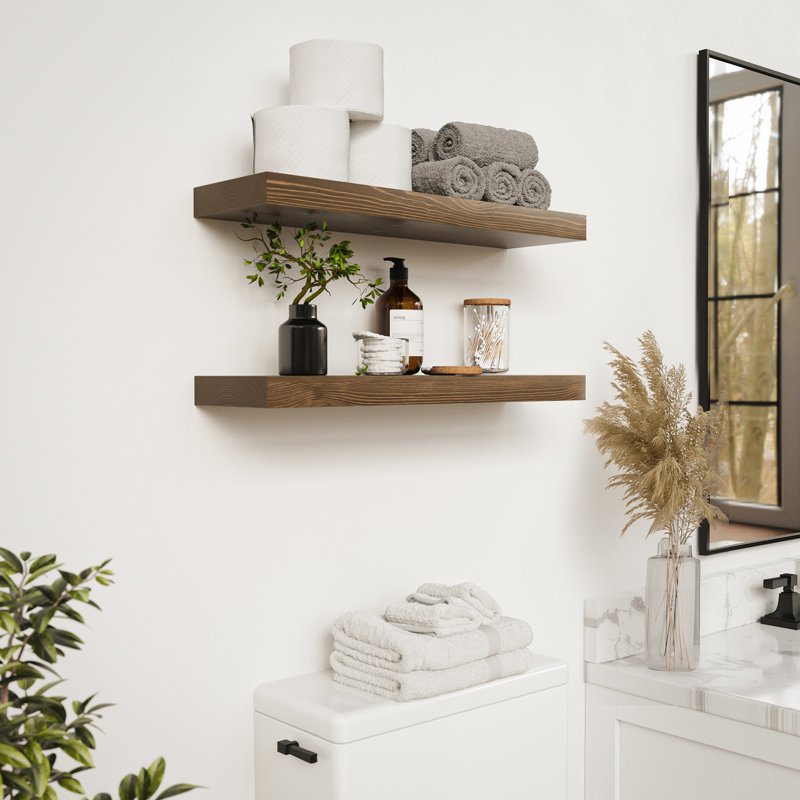  Tablettes flottantes en bois massif, tablettes en bois pour le rangement mural, Noyer, 1.2" H x 24" W x 6.7" D