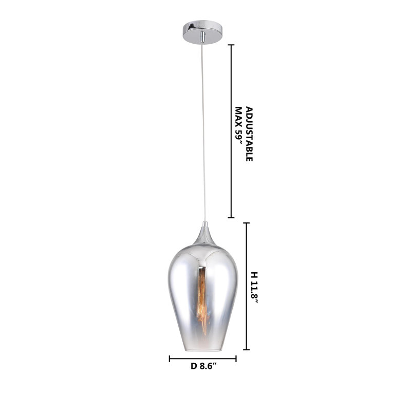 Manhattan 1-Light Chrome Single Bell Pendant With A Glass Shade, 70.8" H x 8.6" W x 8.6" D