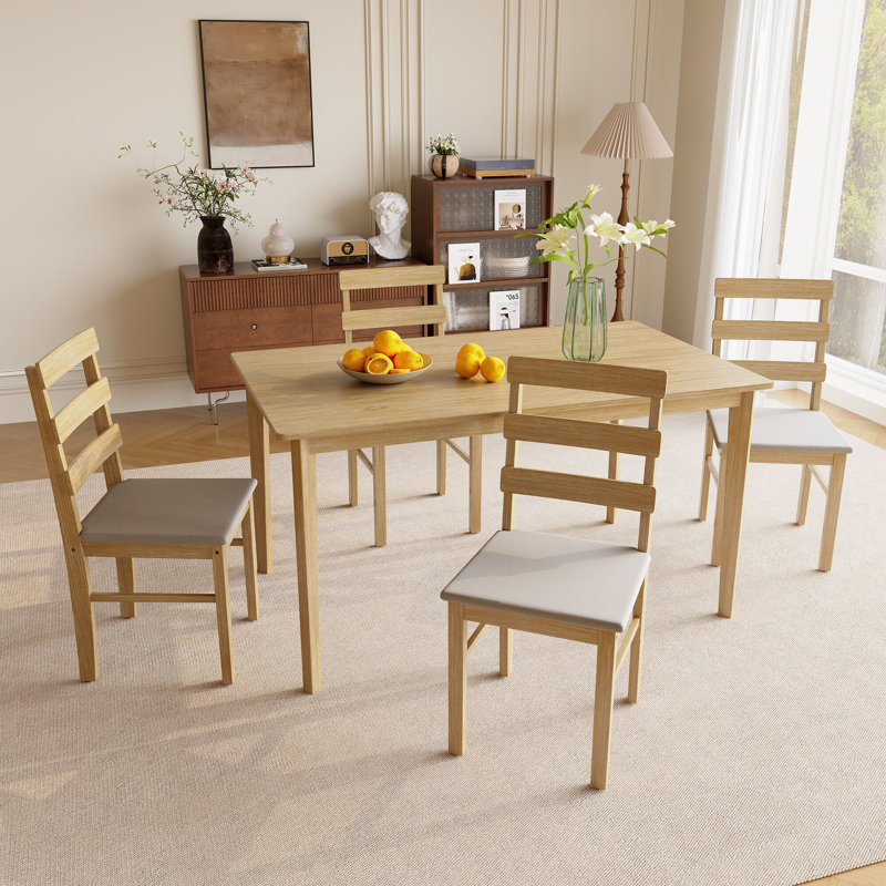 Ensemble de salle à manger 5 pièces en bois massif au fini bois original avec chaises rembourrées, table rectangulaire pour 4