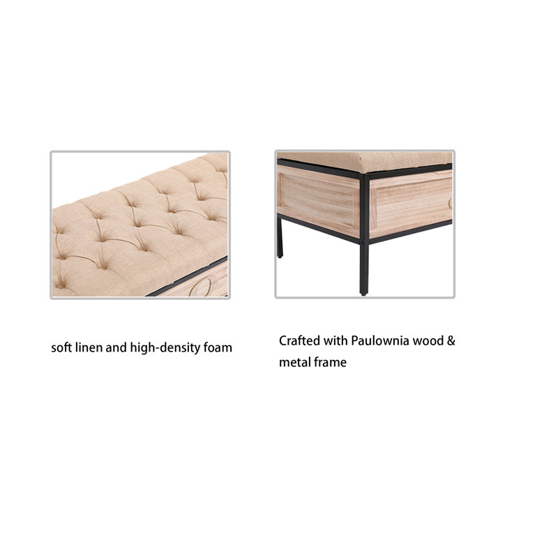 Jerryl Upholstered Storage Bench, Light Yellow