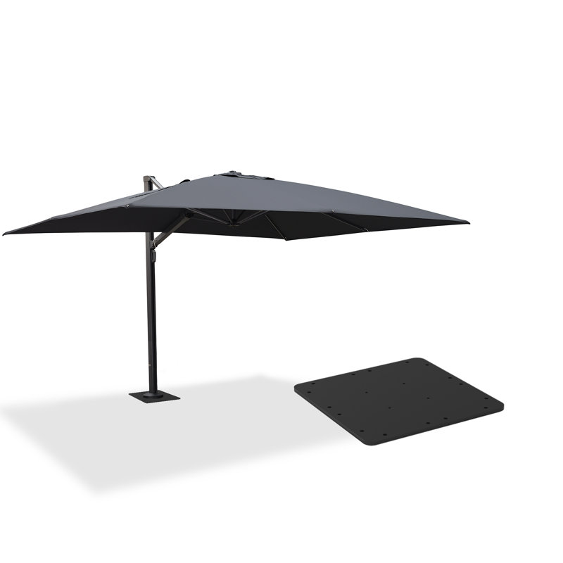 Grand parasol d'extérieur rectangulaire en aluminum avec base en plaque d'acier 120 po x 156 po Rhylen, Gris