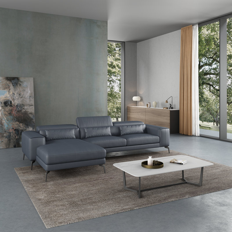 Cavour Sectional, Gray Genuine Leather, Left Hand Facing