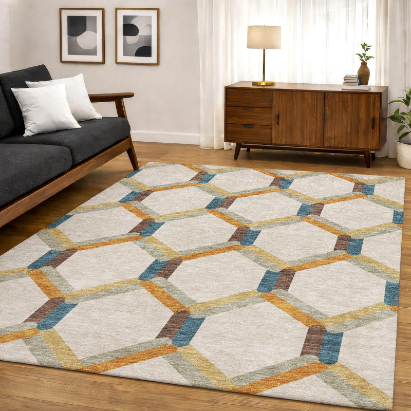Tapis en treillis Mayfield AMF2343 lavable à la machine de qualité supérieure, Beige, 3 pi x 5 pi