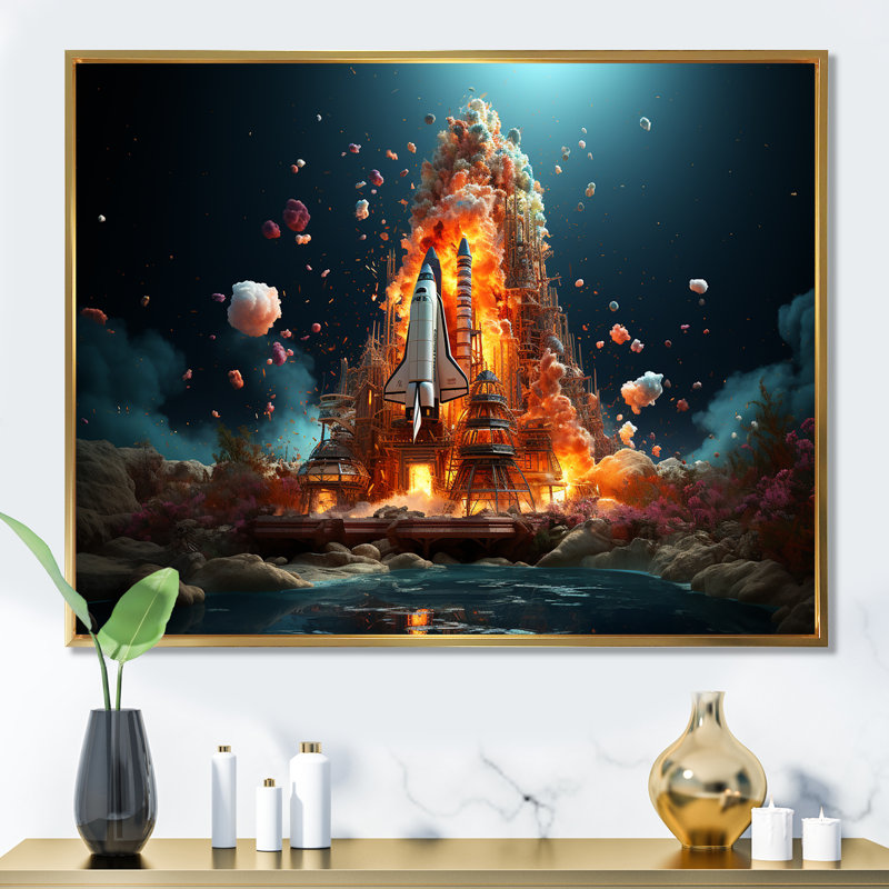 «Blastoff Space Shuttel I», reproduction sur toile, H 34 po x l 44 po x P 1,5 po, Cadre flottant doré