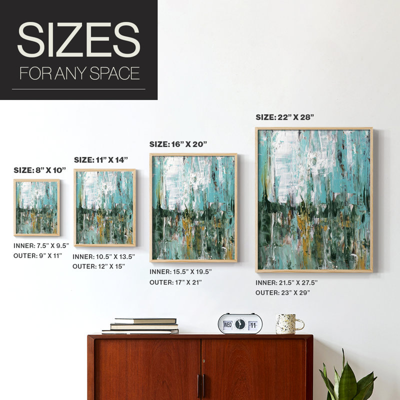 «Abstract Turquoise Forest I», reproduction encadrée - bois massif, H 21 po x l 17 po, Encadré naturel