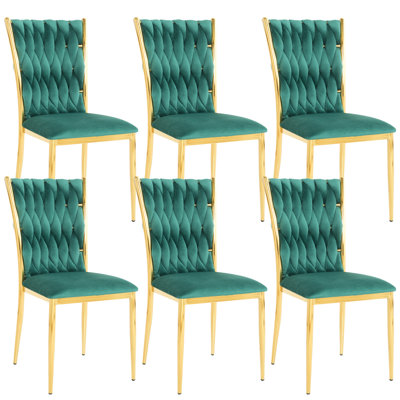 Ensemble de chaises de salle à manger en velours - Chaises de salle à manger tissées avec pieds en métal - Chaise d'appoint rembourrée moderne pour salle à manger, cuisine, meuble-lavabo et salon