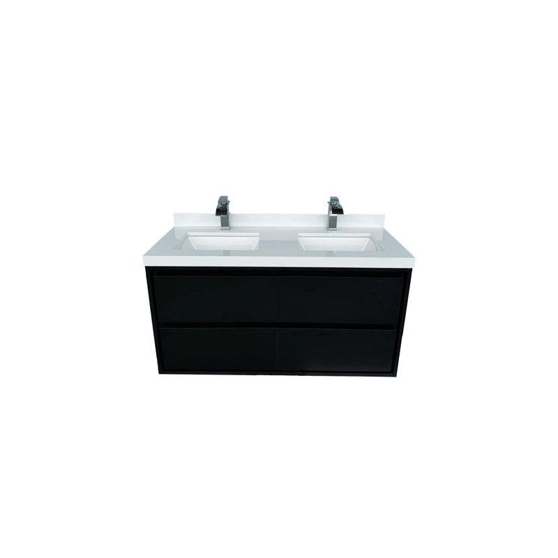 Armoire de meuble-lavabo mural avec lavabo, Noir, 48"