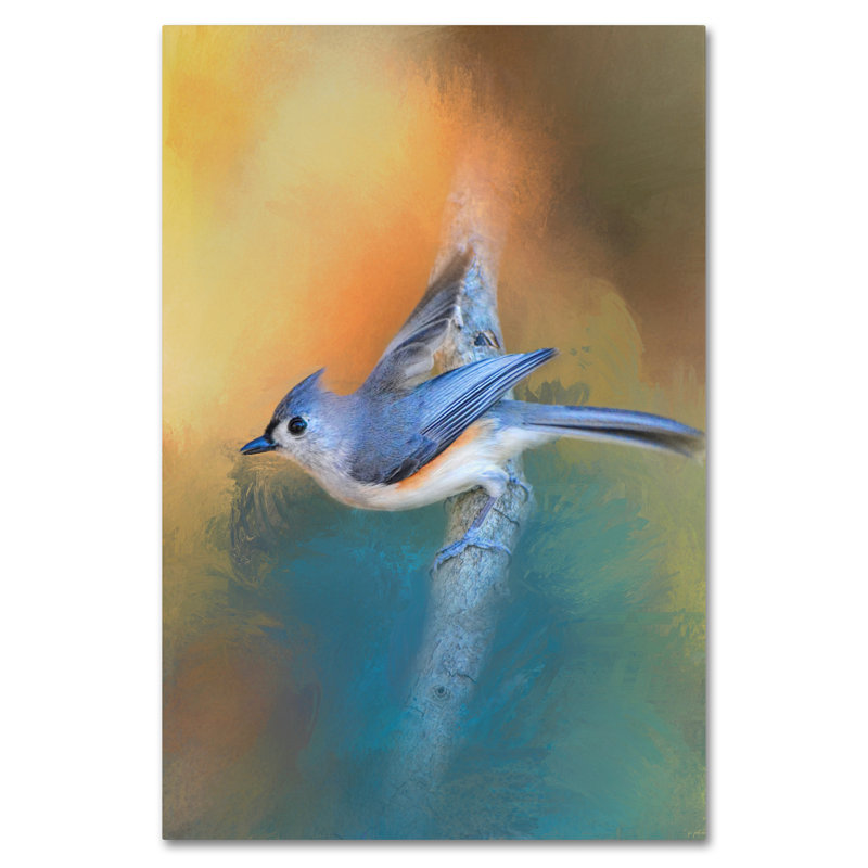 «In a Flash Tufted Titmouse», reproduction d'impression sur toile tendue Vidur, H 47 po x l 30 po