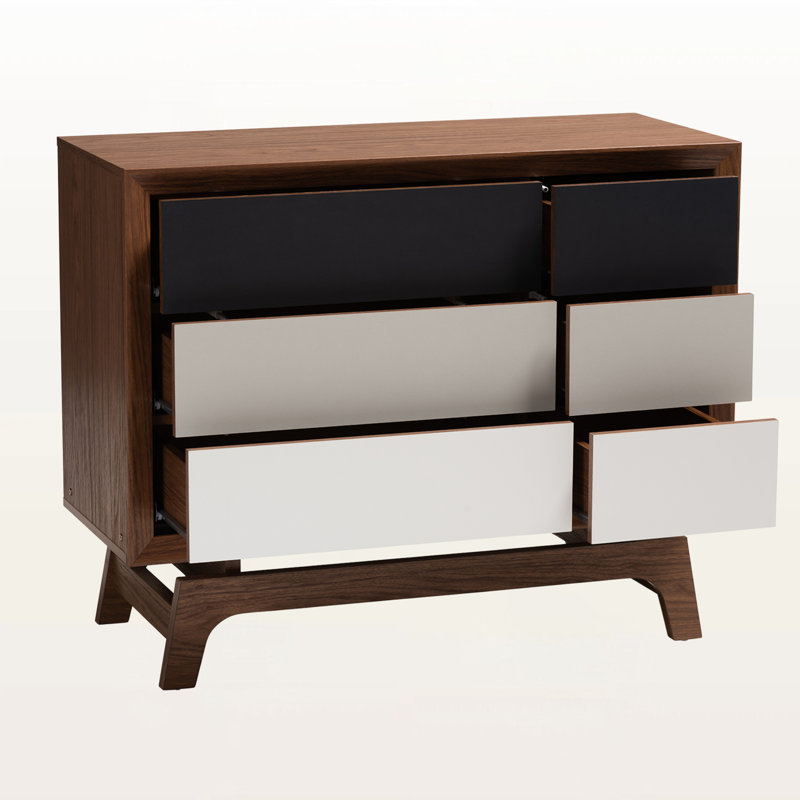 Oceane 6-Drawer Push Button Mid-Century Modern Chest, 31.67" H X 39.01" W X 16.35" D
