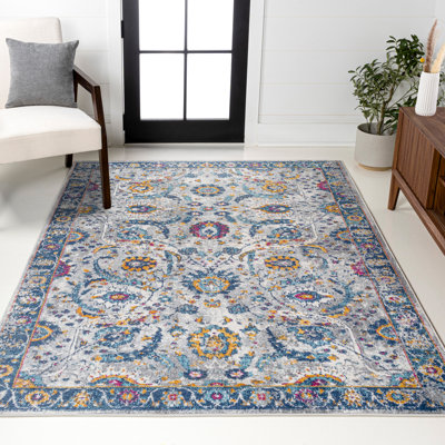 Tapis persan moderne gris clair / bleu Iil