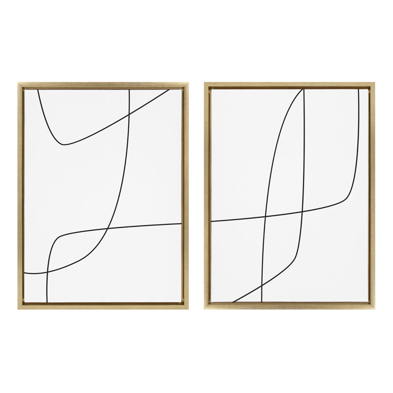  Sylvie Modern Line, toile abstraite encadrée noire et blanche 3 et 4 par le studio Creative Bunch, 18 pièces, 24 x 24 po