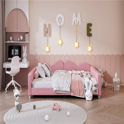 Upholstered Daybed, Daybed, Sherpa Fabric Sofabed With Cloud-Shaped Backrest, No Box-Spring Needed