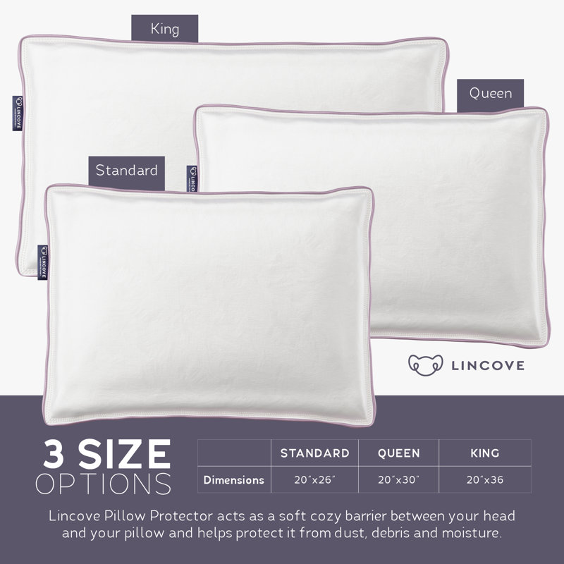 Lincove Cotton Sateen Pillow Protector - Dust Protection, Easy-Care - 2 Pack, Queen