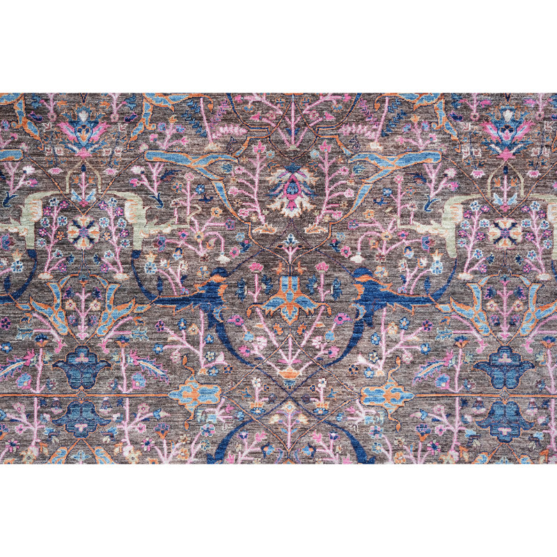 Tapis brun et bleu noué à la main de haute qualité