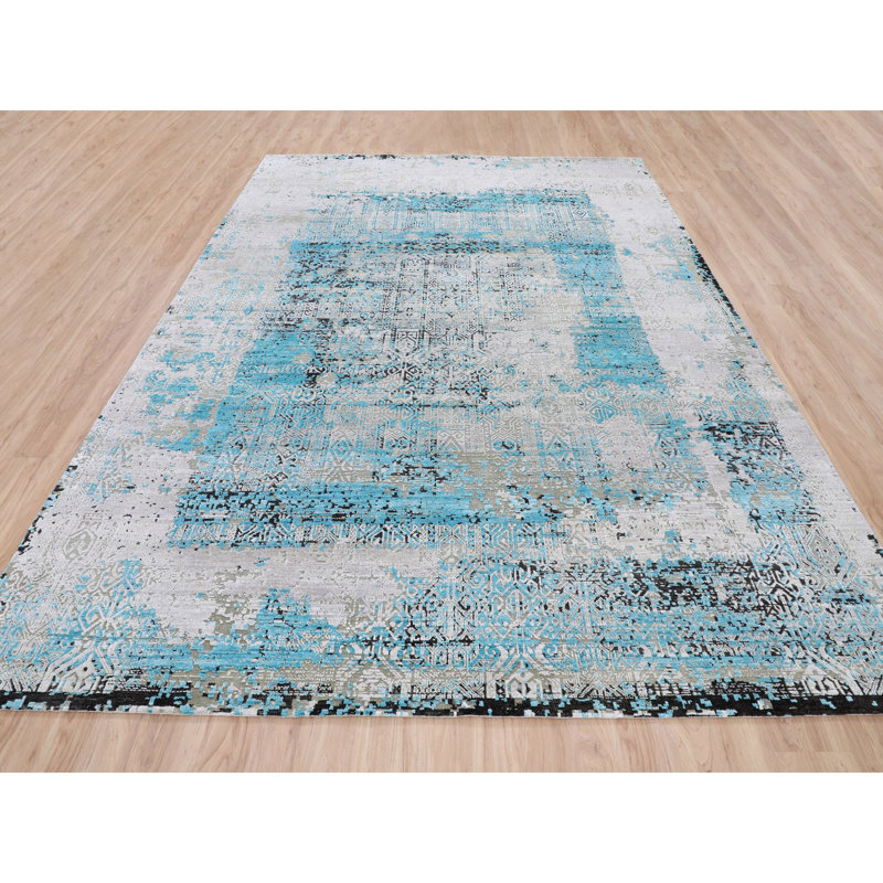Tapis décoratif noué à la main gris de conception unique 8 pi 9 po X 11 pi 10 po Ali-X