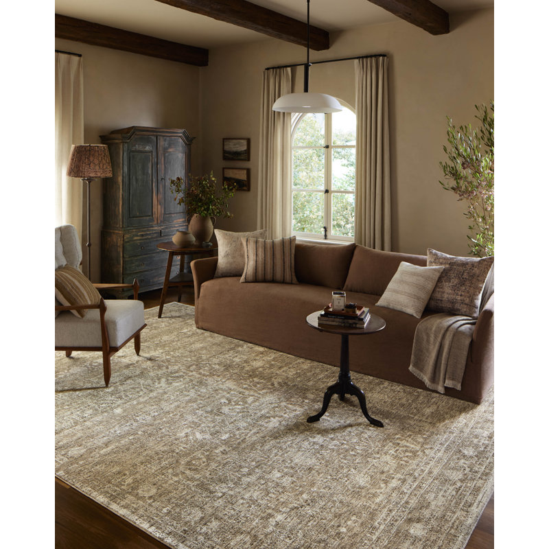 Khaki and Beige Rectangular Synthetic Easy Care Rug 3'-9" x 5'-9"