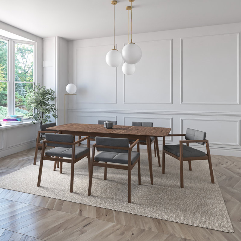 Hardver Indoor Wood Extendable Dining Set, 7 Pieces: Table, 6 Chairs, Walnut