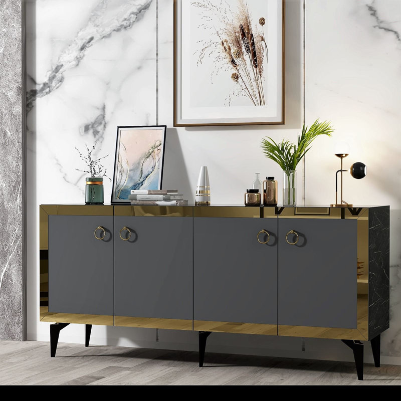 Olivia 150cm Console Table, Grey/Gold