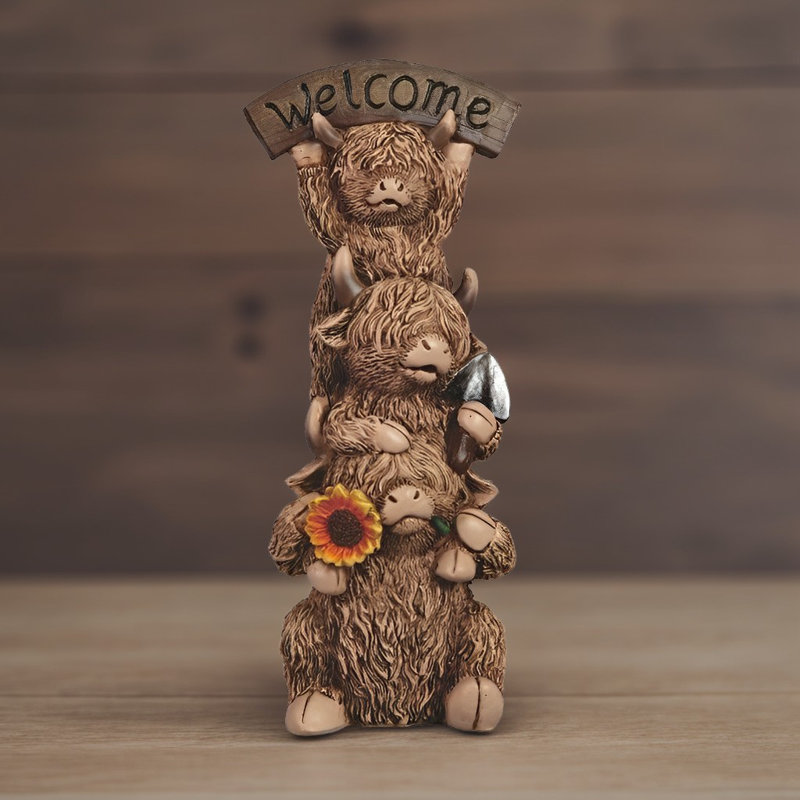 8.75"H 3-Stack Highland Cow Figurine