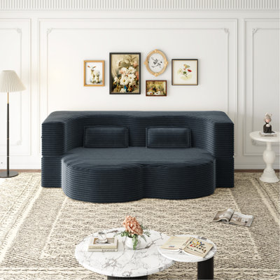 Canapé-lit moderne avec 2 coussins, canapé-lit en velours côtelé moelleux convertible, matelas pliant double de 15 po pour le salon, lit d'invité, sans assemblage requis, gris foncé