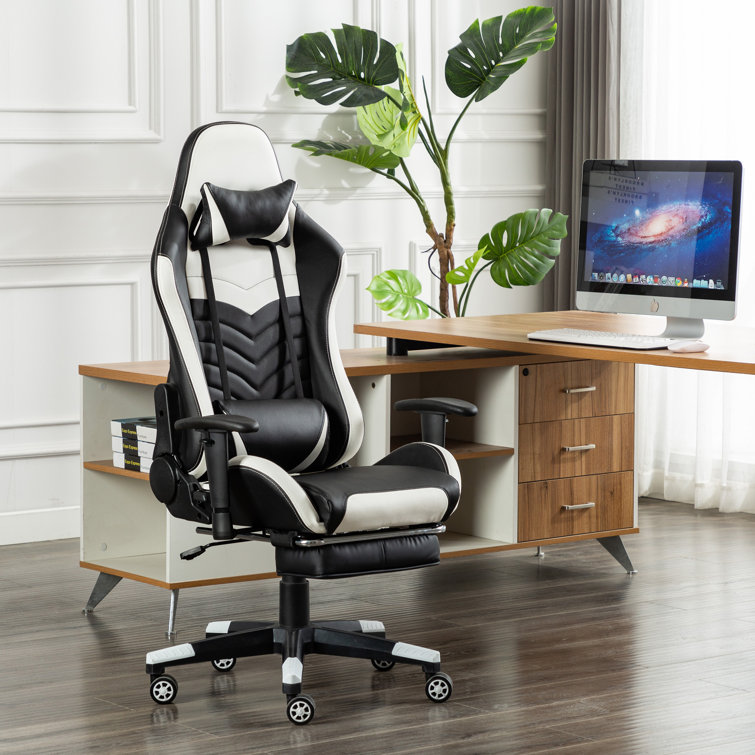 Inbox Zero Adjustable Reclining Faux Leather Swiveling PC & Racing Game Chair with Footrest Inbox Zero Color: Gray