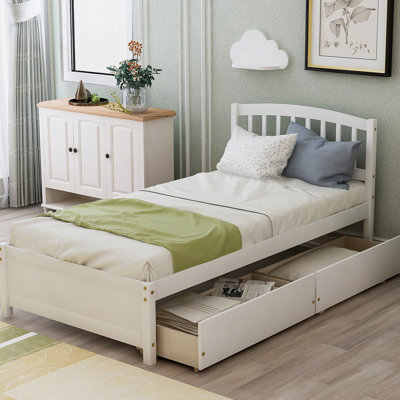 Twin Platform Storage Bed Wood Bed Frame with Two Drawers and Headboard by Latitude Run