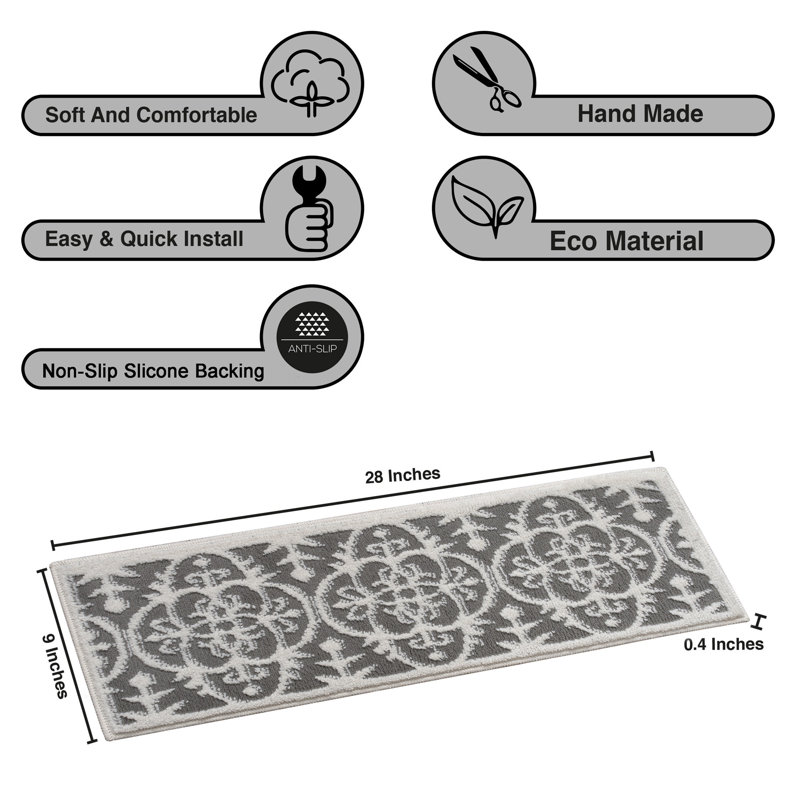 Tapis d'escalier gris / beige 8 po x 28 po Sofihas