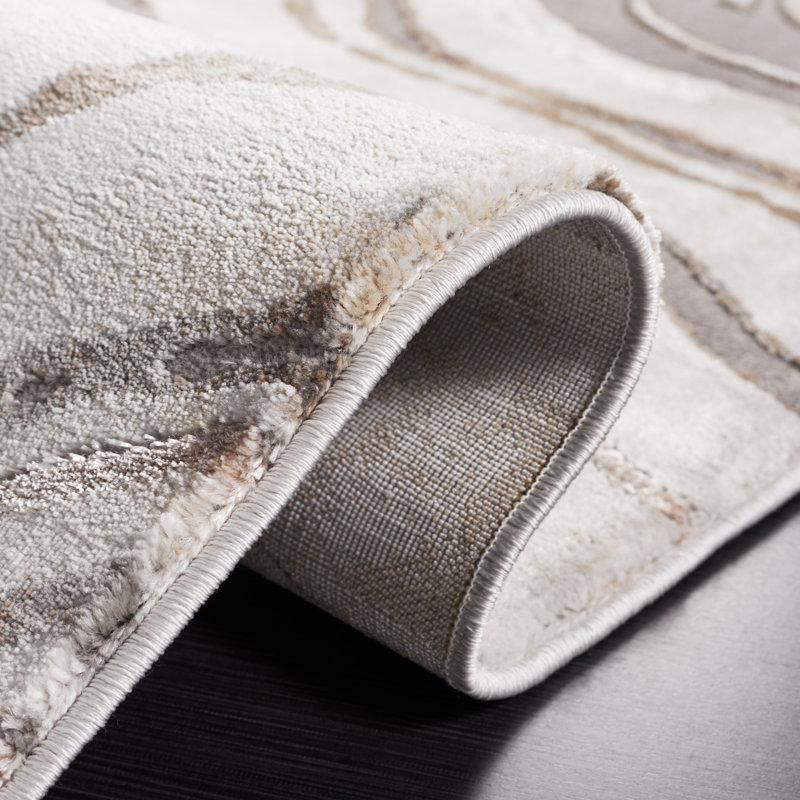 Gray and Beige Abstract Non-slip Synthetic Area Rug