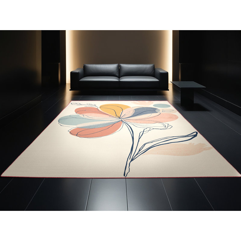 Soft Plush Fellman Easter Modern & Contemporary Abstract Area Rug in Beige – Rose Binding, 8x12