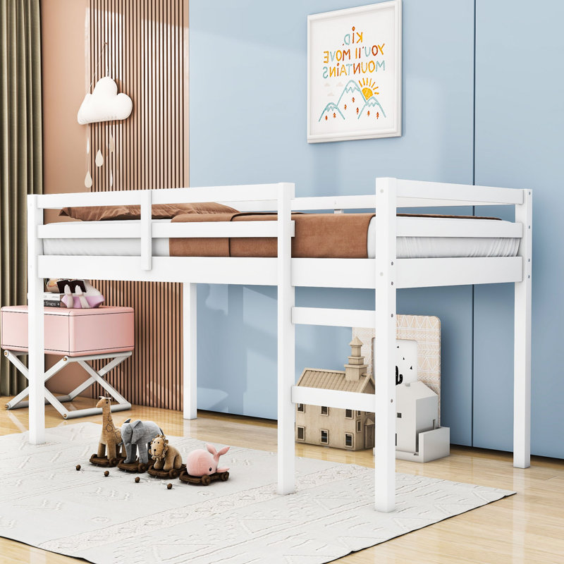 Lit mezzanine simple en bois avec échelle, Blanc