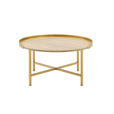 Ebron Cross Legs Coffee Table in Oak Table and Gold