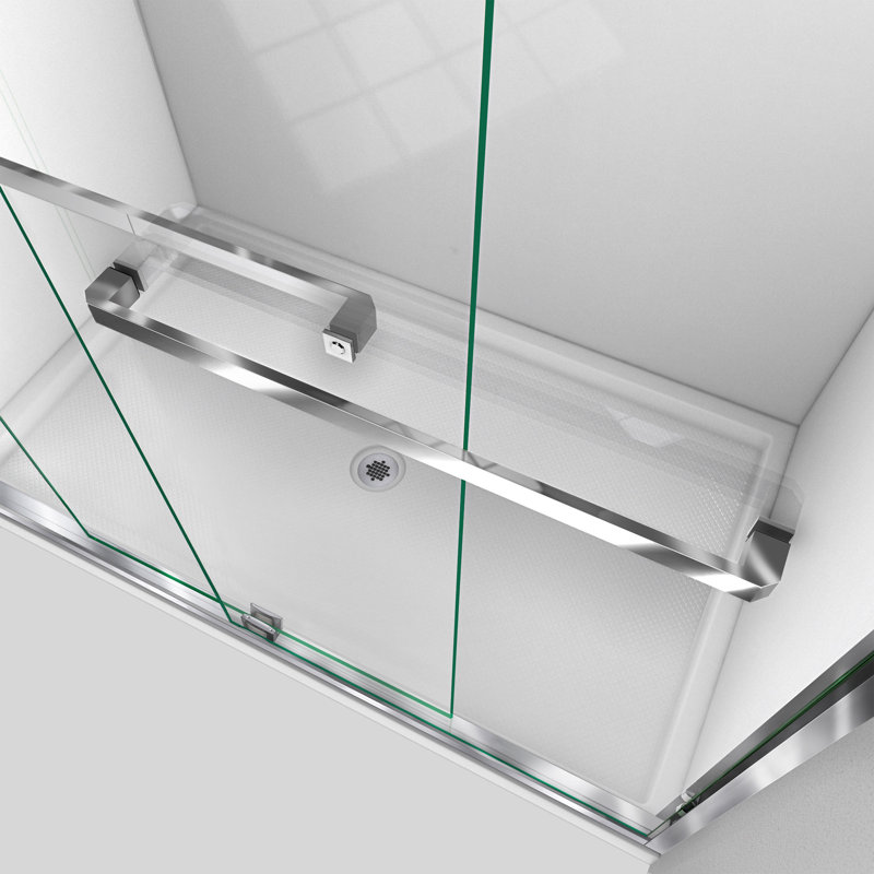 Encore 48" W x 32" D x 78.75" H Semi-Frameless Rectangle Shower Enclosure with Base Included, Chrome/White, Center