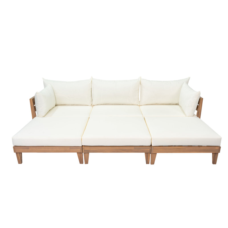 Canapé modulaire d'extérieur en bois d'acacia avec coussins épais