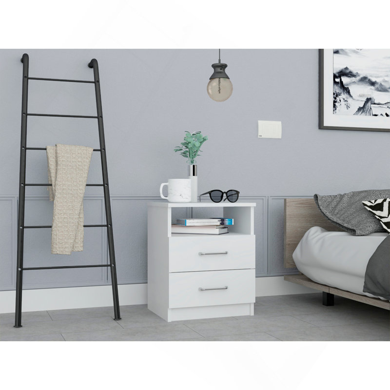 Napoles Nightstand , End Table, Side Table Top, Two Drawers, One Shelf -White, White