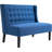 Blue Wingback Double Couch With Soft Cushion And Wood Frame Structure Elegant Linen Fabric Button Tufting Robust Legs,