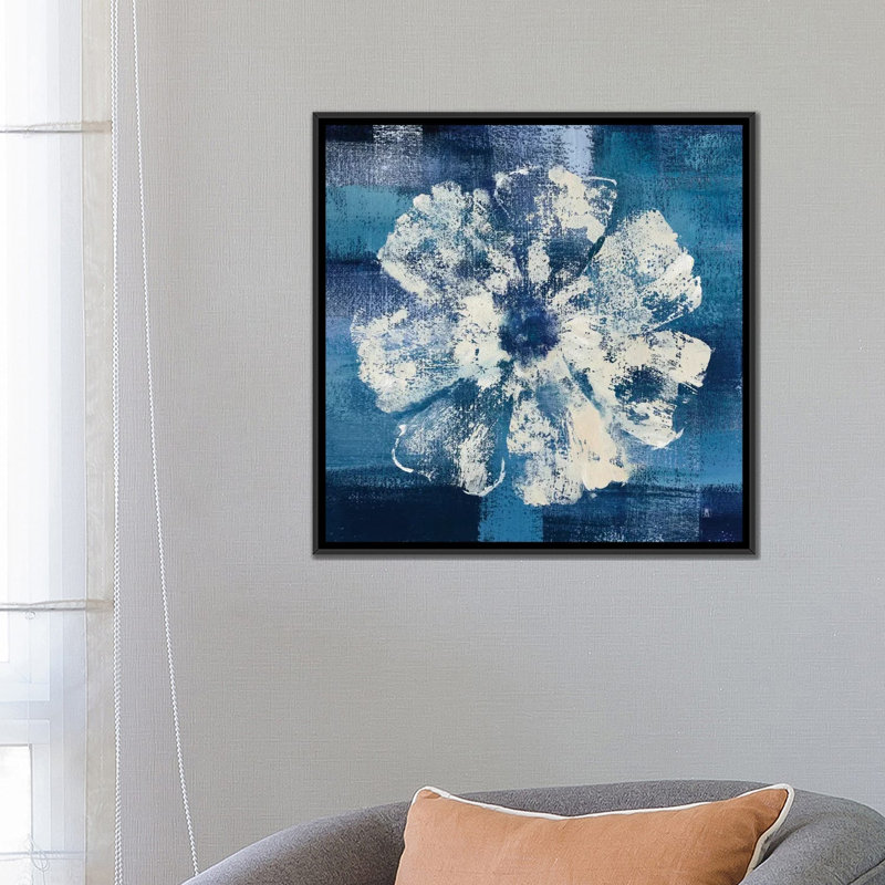 « ocean fleuri i », impression sur toile, H 18 po x l 18 po x P 1,5 po, Toile avec cadre noir, Pas de tapis