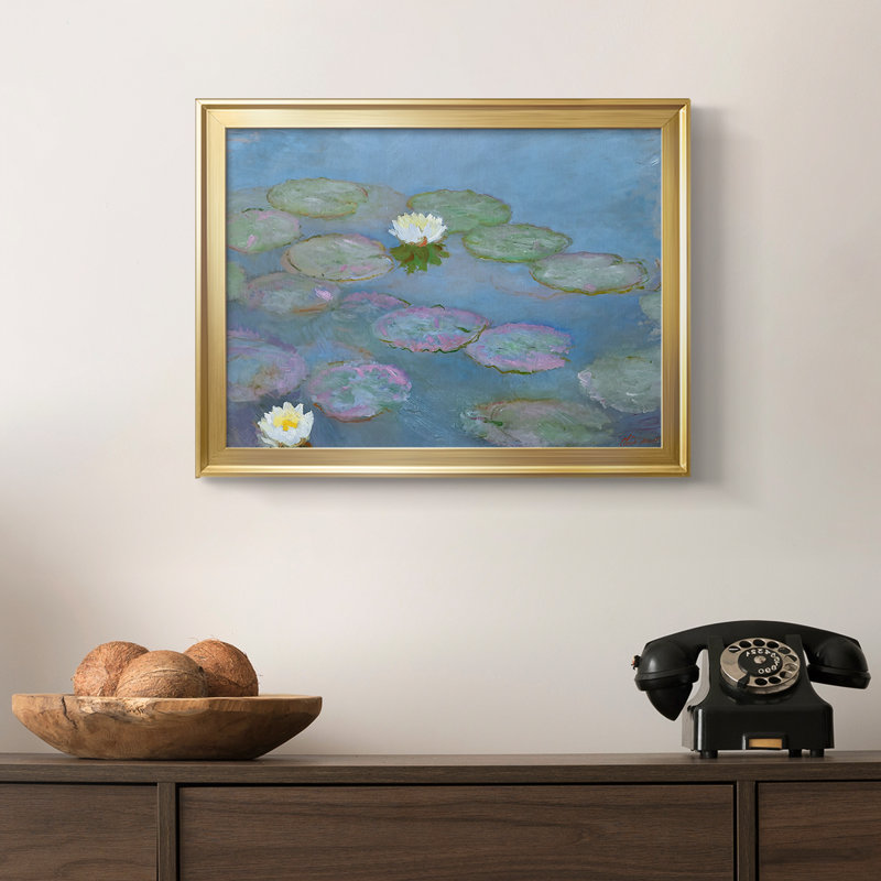 Nymphéas - Claude Monet - Toile tendue avec châssis, c. 1897 - 1899, 18,5 x 24,5, Toile avec cadre, Doré