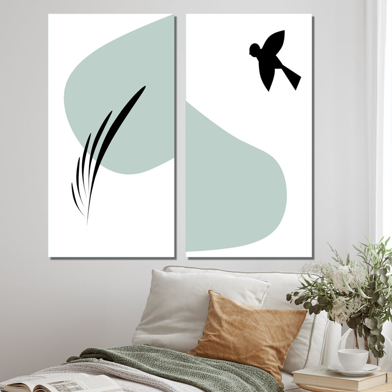 «Scandinavian Abstract Minimalistic Bird in The Sky», ensemble de 2 impressions, H 40 po x l 40 po x P 1,5 po, Toile tendue