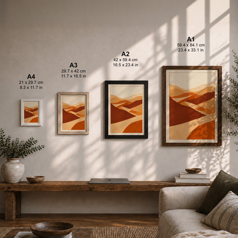 Desert Undulations Minimalist - Framed Print, A3 - 42.0 x 29.7 cm, Oak