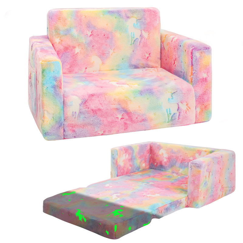 Amilee Kids Couch Sofa, Folding Toddler Couch, Pink Unicorn, 16" H x 23.6" W x 17" D
