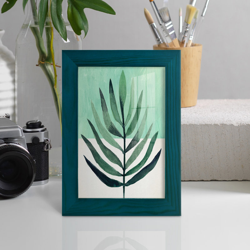 Verging Palm III, encadré sur papier, L 4 po x H 6 po x P 1 po, Cadre bleu