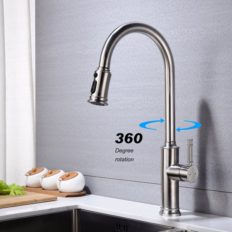 Robinet de cuisine avec douchette extractible, Nickel brossé