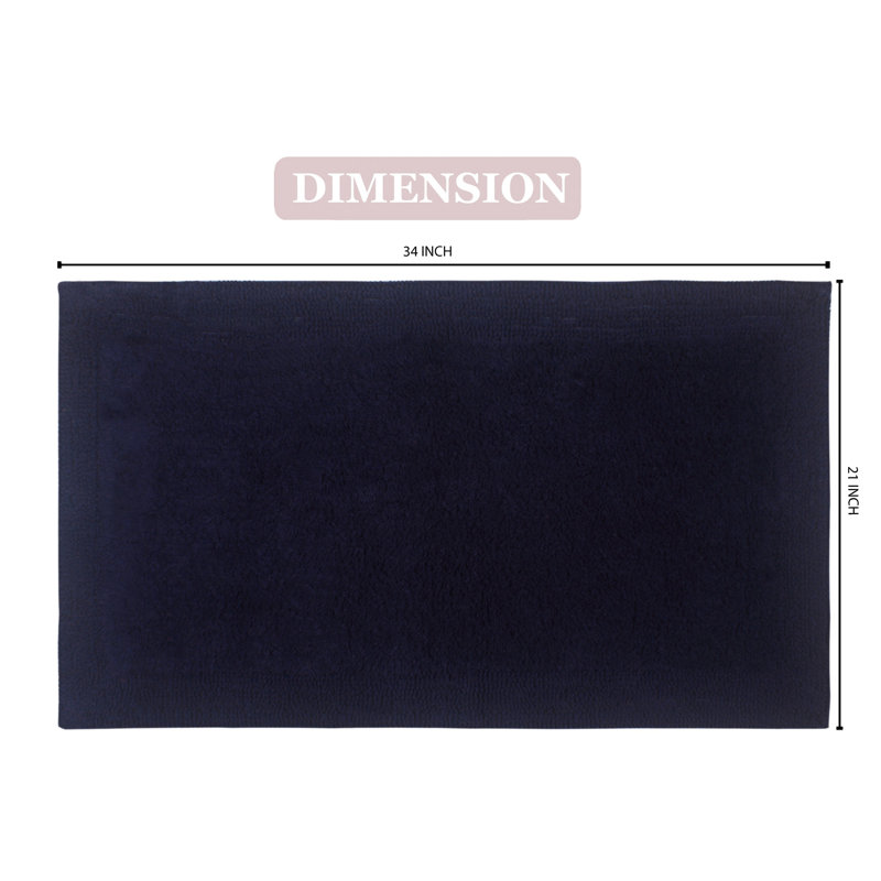 Bruss Luxury Solid Color Bath Rug Reversible, Navy, 21" W x 34" L