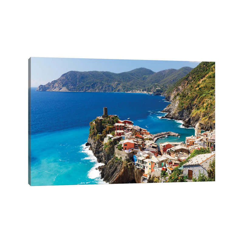 Coastal Town On A Cliff, Vernazza, Cinque Terre, Liguria, Italy by George Oze - Wrapped Canvas Print, 20.32 cm H x 30.48 cm W