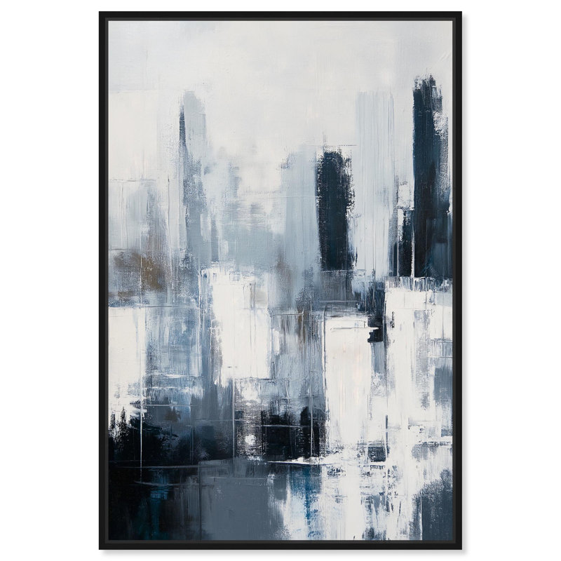 «Gray Matter Canvas», art abstrait bleu par Art Remedy, H 37 po x l 25 po, Cadre noir