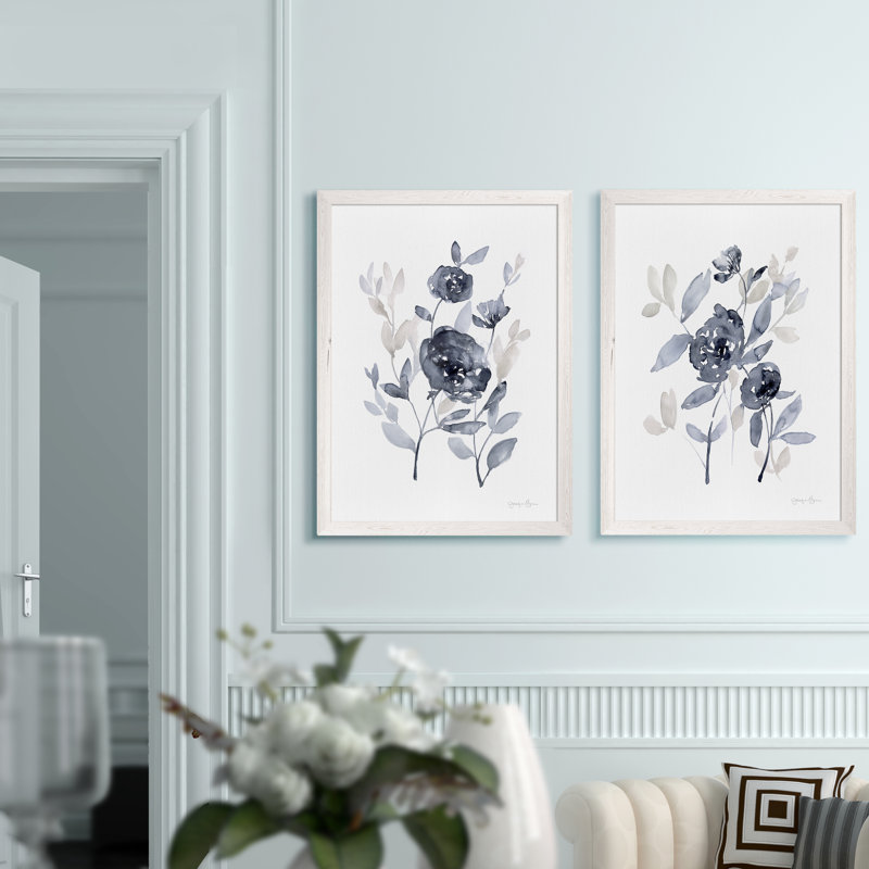 Pivoines en gris - ensemble de 2 reproductions d'art encadrées, H 24 po x l 18 po, Toile encadrée, Blanc