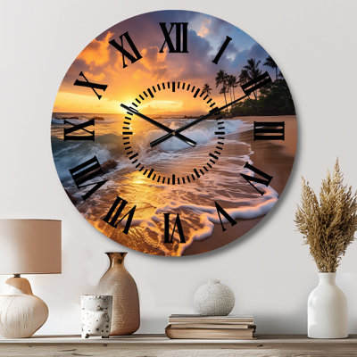 Photo de plage Sunset Serenade IX - Horloge murale nautique et plage noire